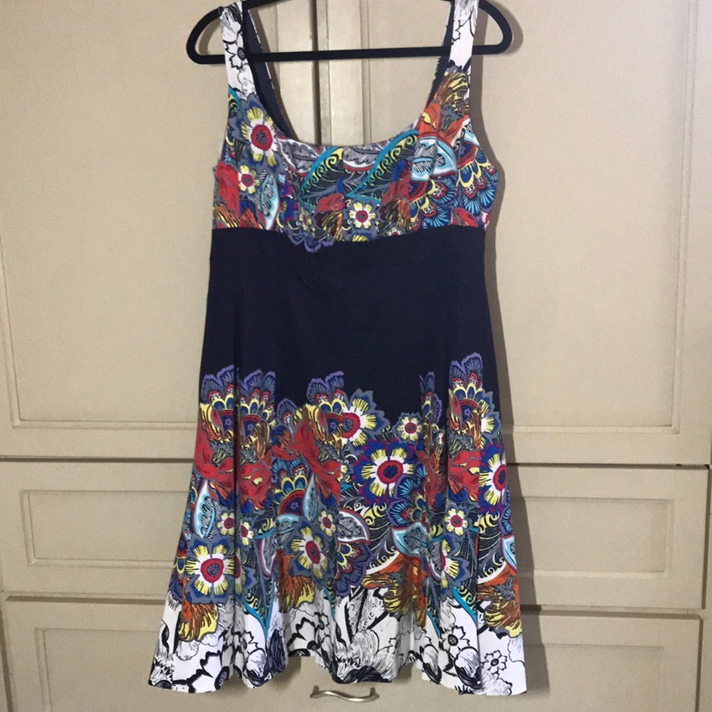 Figure flattering fit and flare floral dress.
